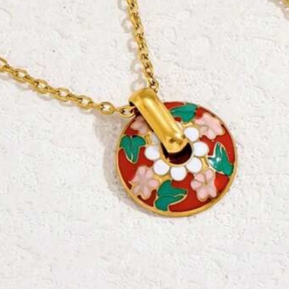 Floral Oil Drip 3D Pendant Necklace NWT